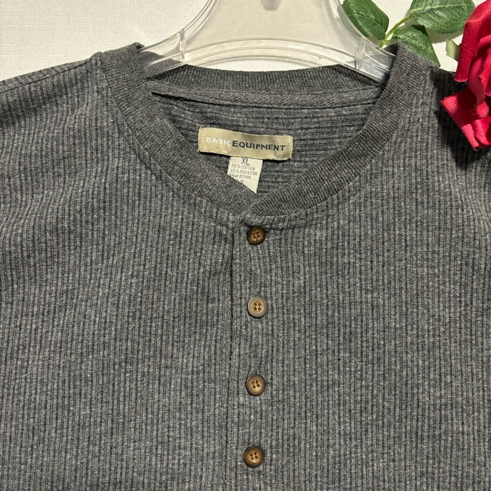 VTG basic equipment long sleeve gray striped henley cotton blend shirt XL